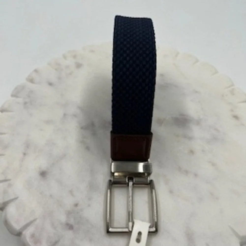 Goodfellow & Co Mens Reversible Braided Stretch Belt Navy Tan Large 36-40 NEW‎
